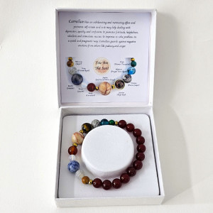 Bratara 10 Planets Carnelian, din pietre semipretioase in cutie cadou, semnificand planetele galaxiei 1
