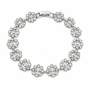 Bratara eleganta argintie cu zale florale decorate cu cristale stralucitoare, in cutie cadou