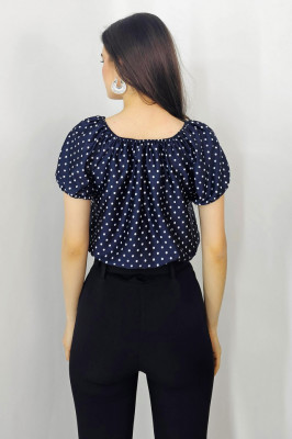 Camasa cu buline Hatty, cu maneca scurta si guler cu rejansa elastica, Negru, Marime universala S/M4