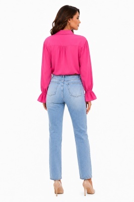 Camasa office de dama MELISAN, cu nasturi brosa si basic, Fucsia, detaliu spate