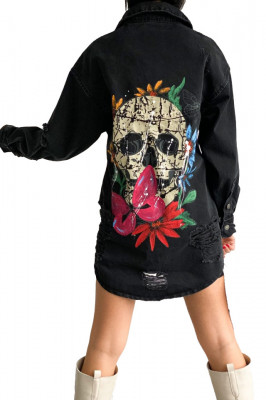 Camasa lunga din denim, Sahar, Skeleton, Negru6