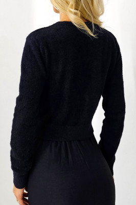 Cardigan tricotat FluFFy Vibe, cu aspect de casmir si nasturi eleganti, Negru  2