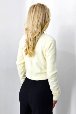 Cardigan tricotat FluFFy Vibe, cu aspect de casmir si nasturi eleganti, Alb unt 4