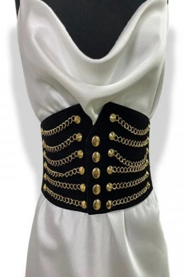 Centura corset FFY  neagra, din piele ecologica, elastica, cu lanturi aurii4
