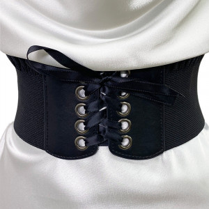 Centura corset JYN neagra, din piele ecologica, elastica, cu snur2