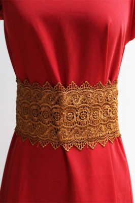 Centura corset Maya, in stil traditionat cu dantela, maro