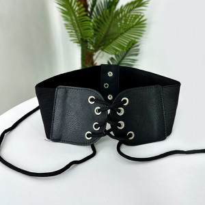 Centura corset MYN, din piele ecologica, elastica, cu snur, Negru2