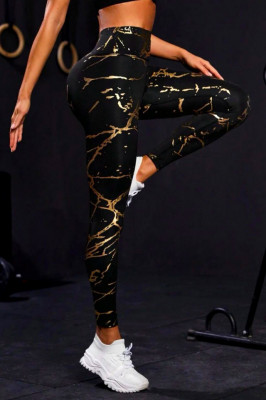 Colanti fitness Metallic Gold, cu banda lata modelatoare si imprimeu auriu 1