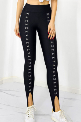 Colanti lungi Why, cu capse metalice si banda sub talpa, Negru 1