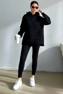 Compleu casual Citadel, cu hanorac vatuit si colanti tetra, Negru 2