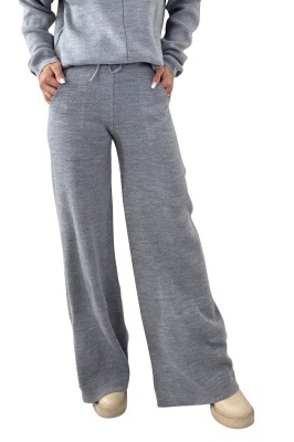 Compleu casual cu lana ELETRA, bluza asimetrica si cristale laterale, GRI, Marime M/L