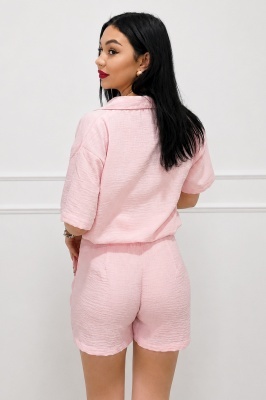 Compleu roz dama cu cristale KARMELL camasa lejera si pantaloni scurti
