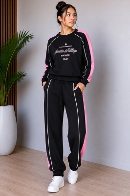 Compleu dama JARDIN, cu logo si print bicolor, NEGRU