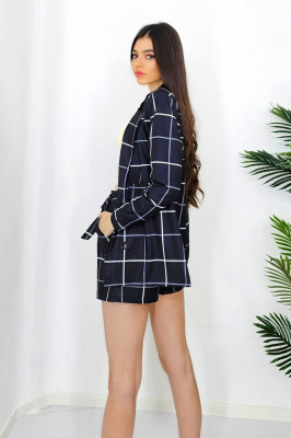 Compleu elegant Haven, sacou lung si pantaloni scurti cu cordon detasabil, Negru3