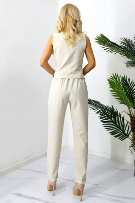 Compleu elegant TopStyle, cu vesta cambrata si pantaloni croi pană, Crem, spate