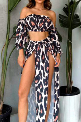 Compleu plaja Naila fusta si top scurt, Spots, Bej/Negru, Marime universala S/M 