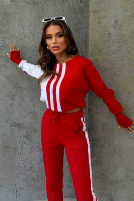Compleu sport One Balance, bluza cu manseta tip manusa, snur in talie si pantaloni cu banda elastica, Rosu 3