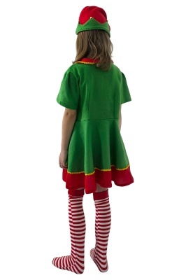 costum elf fetiță Crăciun verde și roșu detaliu spate