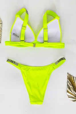 Costum de baie doua piese Love Secret, cu cristale artizanale si sutien push up, Galben3