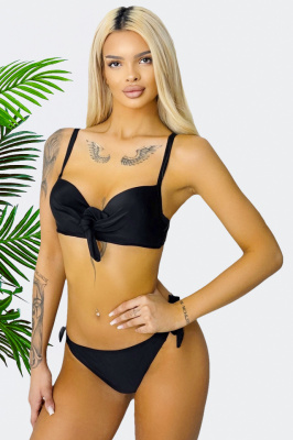 Costum de baie trei piese AiLis, slip brazilian, slip semidecupat si sutien cu push up, Negru 2