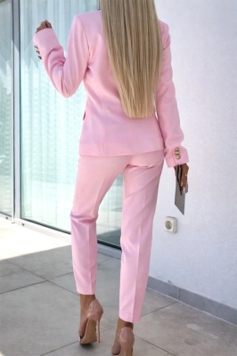 Costum elegant office Paolina, sacou, butoni aurii si pantaloni conici, Roz