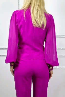 Costum elegant pentru evenimente DALYNA, cu sacou si maneca din tulle, Fucsia detaliu spate