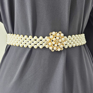 Curea elastica Pearly, catarama metalica decorativa si perle, Azalee 1