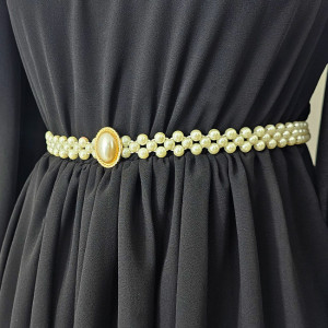 Curea elastica Pearly, catarama metalica decorativa si perle, EYE Sidef