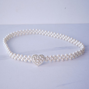 Curea elastica Pearly, catarama metalica decorativa si perle, Inima