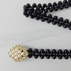 Curea elastica Pearly, catarama metalica decorativa si perle, Lotus 6