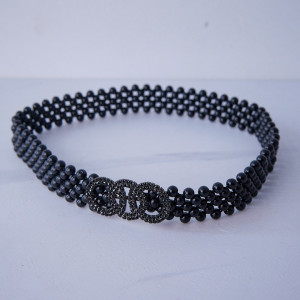 Curea elastica Pearly, catarama metalica decorativa si perle, Olimpic Negru