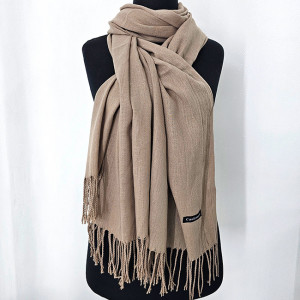 Esarfa tip sal Belladona, din material subtire, cu franjuri si emblema, Gri, 180x65 cm