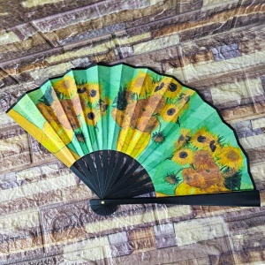 Evantai model japonez, pliabil, imprimat pe ambele parti, Floarea Soarelui, Van Gogh 5