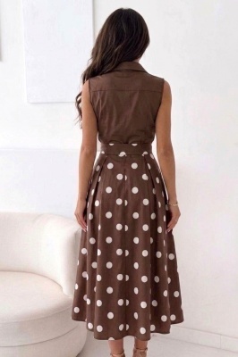 fusta ciocolata dama stil retro chic cu imprimeu buline contrast