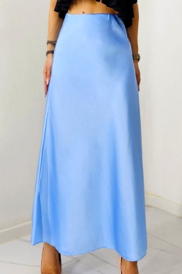 Fusta eleganta Penelope, cu textura satinata si croi lung, Albastru baby blue, Marime S/M/L 3