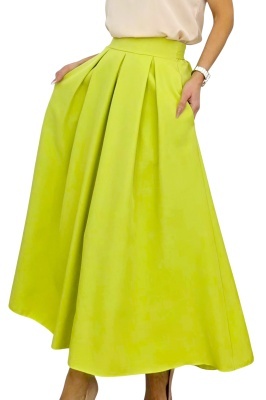 fusta lunga verde lime cu pense simetrice