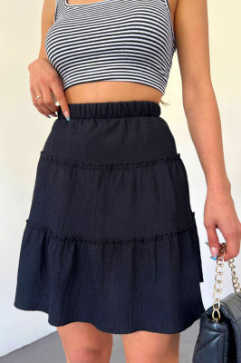 Fusta-pantalon din vascoza Anika, cu volane si elastic in talie, Negru 2