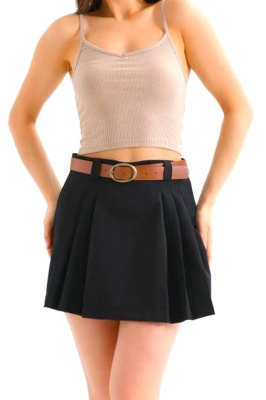 Fusta pantaloni Garby, cu pense simetrice si curea, Negru 2