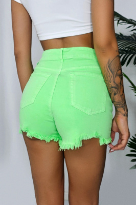 Fusta-pantalon de blugi Nirvana, cu decupaje si croiala asimetrica, Verde deschis 5