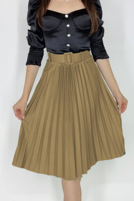 Fusta plisata eleganta Carmen, curea de aceeasi culoare inclusa, Bej, Marime universala S/M2