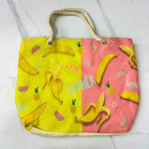 Geanta de plaja Nautic Holiday, cu imprimeu de vara si manere tip sfoara, Banana Glow1