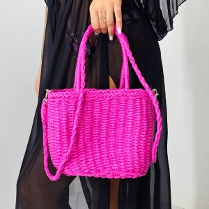 Geanta de plaja RATTAN, cu husa si lant detasabil, Fucsia 3