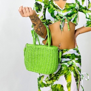 Geanta de plaja RATTAN, cu husa si lant detasabil, Verde deschis 3