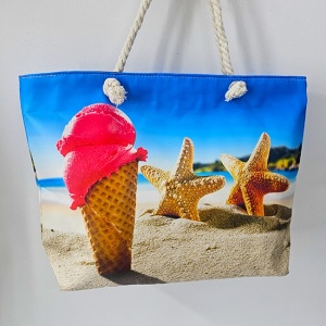 Geanta mare pentru plaja cu imprimeu de vara si manere tip sfoara, Ice Cream 4