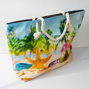 Geanta mare pentru plaja cu imprimeu de vara si manere tip sfoara, Paradise 5