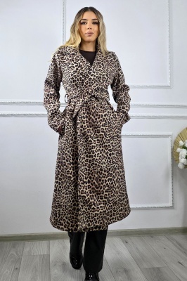 Haina lunga de dama Ophira animal print si cordon, Crem Leopard, Marime S/M