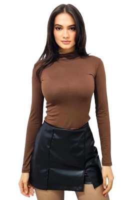 Helanca subtire de dama Lady Liza, cu guler inalt, Maro