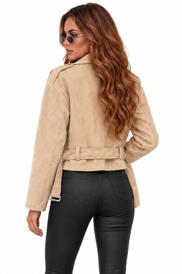 Jacheta dama ARIADNE, cu aspect de piele intoarsa, Crem, Marime S/M, detaaliu spate