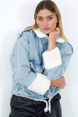 Jacheta imblanita de blugi Renelle, cu buzunare oversize, Albastru deschis