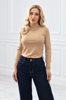 Maleta office Lady Liza uni, cu guler inalt si maneci lungi, Crem